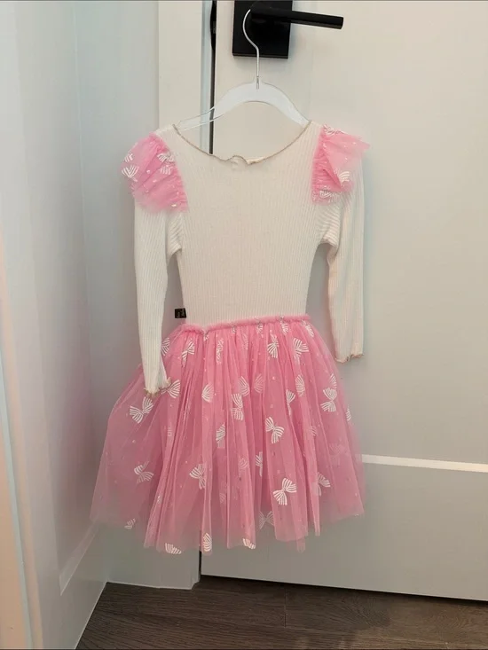 Girls Pink Star Tulle Dance Dress with Long Sleeves